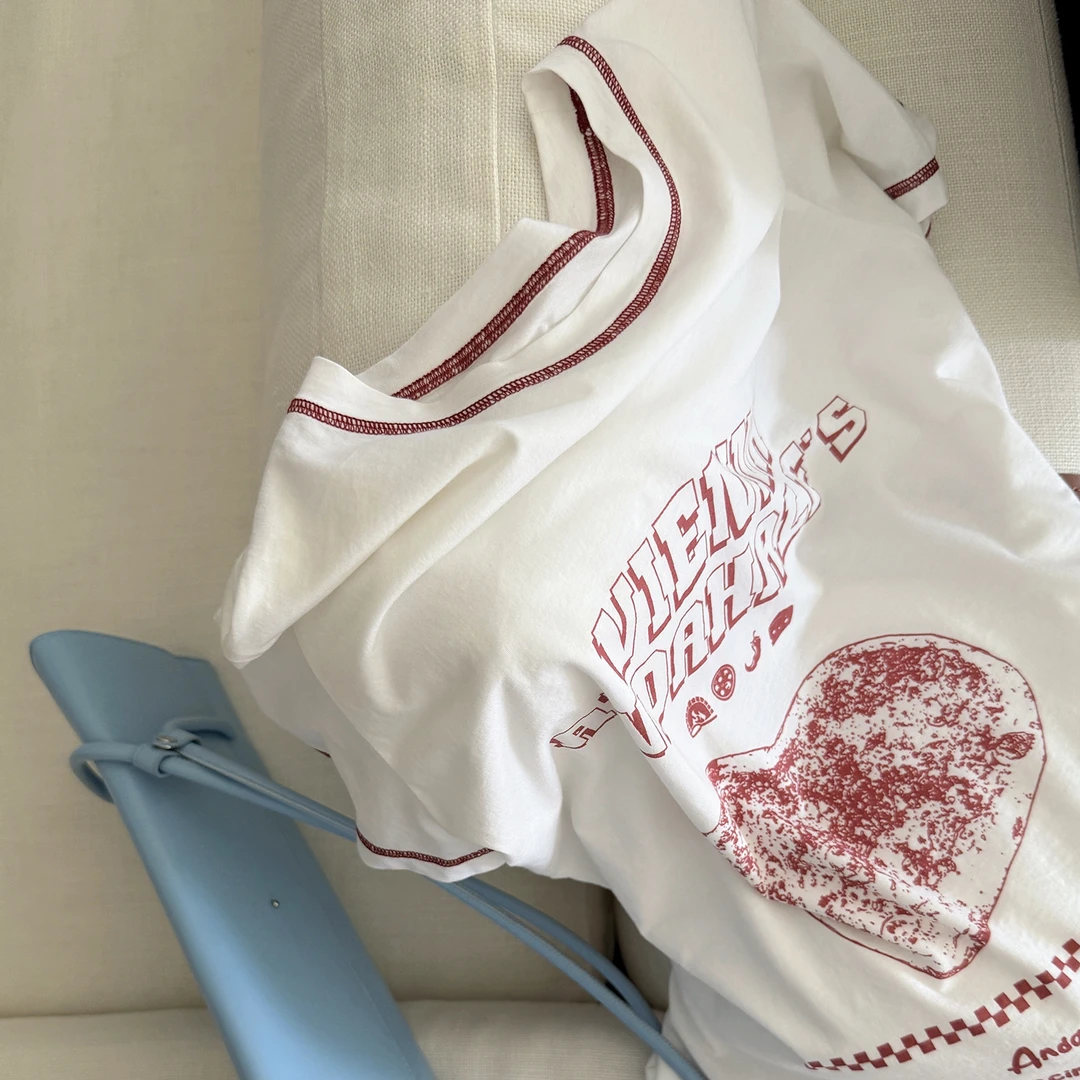 Vane｜“Heart披萨”超薄美式缝线描边Tee～   百搭时尚ins薄款夏季