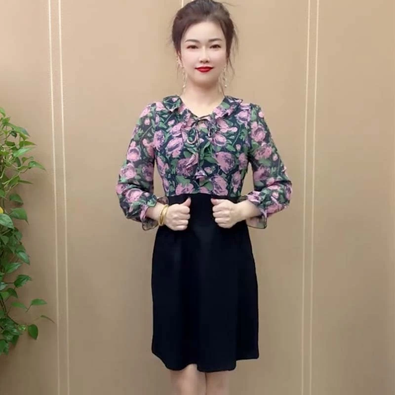 春夏季新款时尚碎花显瘦连衣裙洋气妈妈在气质百搭减龄中长裙子女