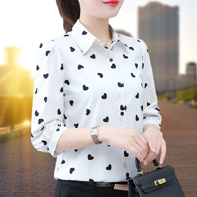 新款时尚印花七分袖衬衫夏季中年妈妈装洋气显瘦衬衣气质韩版上衣