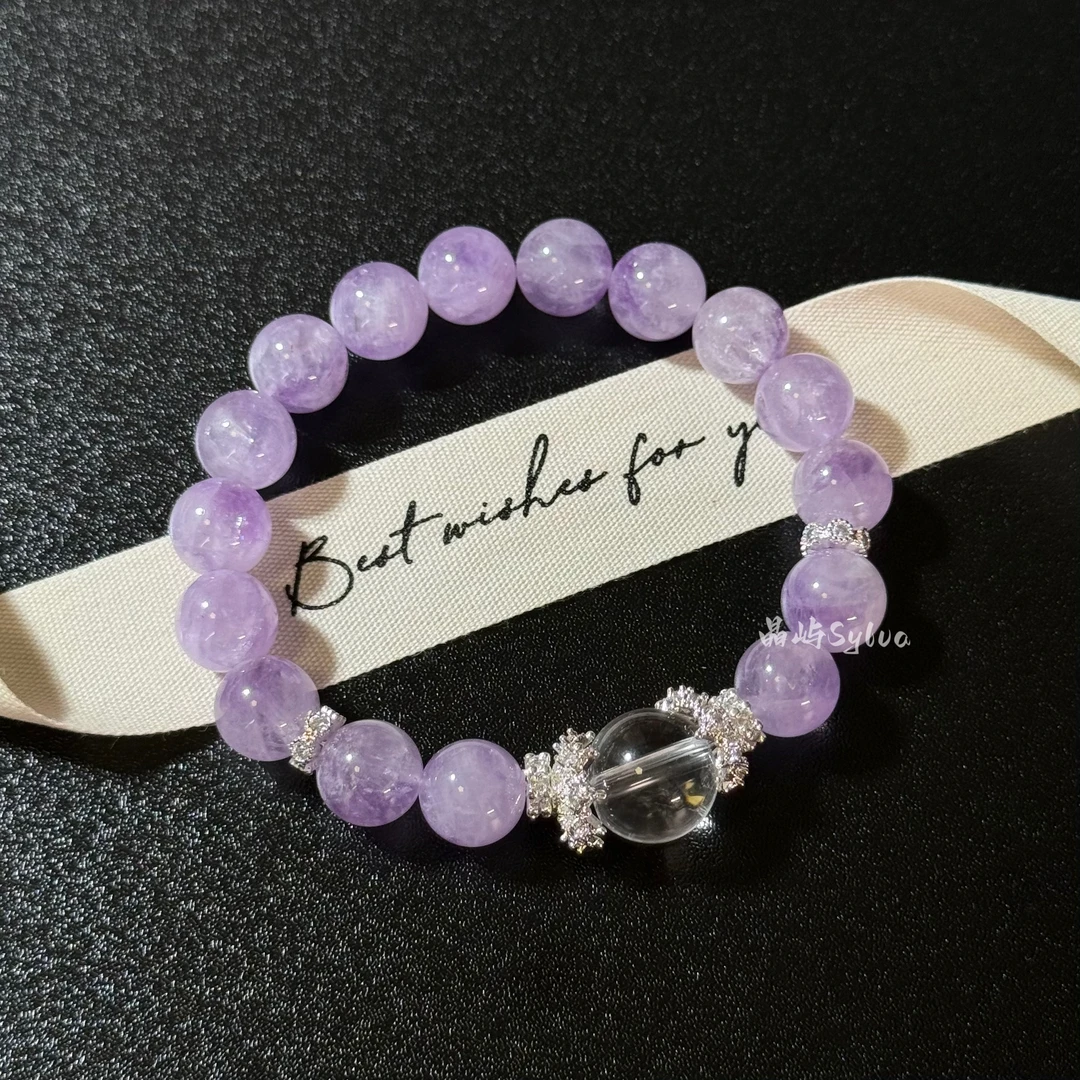 【紫定行2.0】10mm薰衣草紫水晶+12mm白水晶 原创设计天然水晶手串