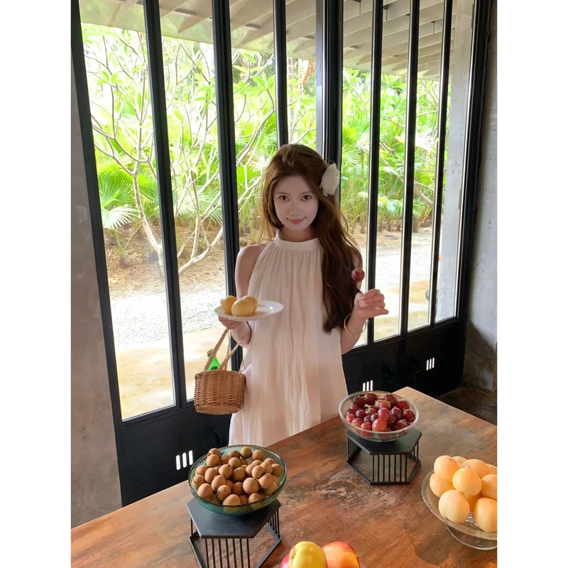 Halo nini◆银河宙斯 显瘦无袖挂脖气质A字温柔紫色连衣裙小个子