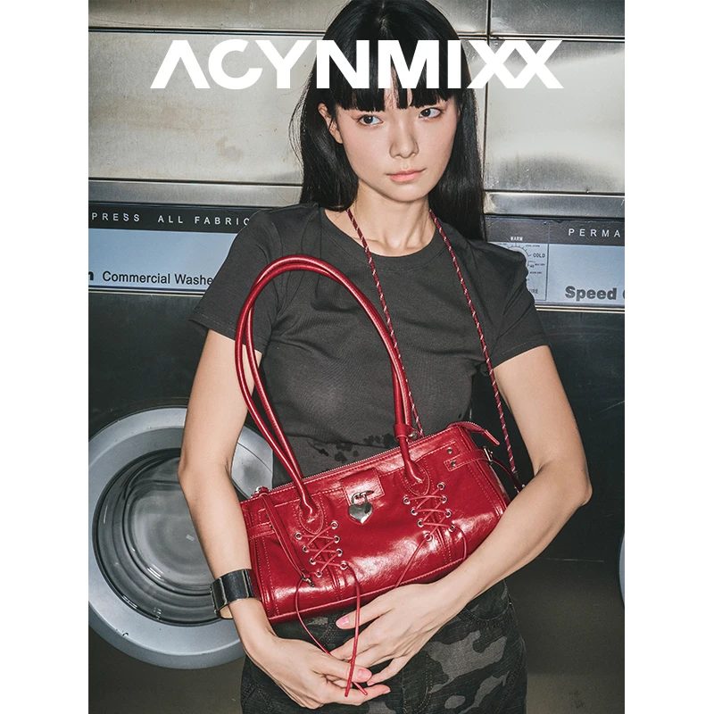 ACYNMIXX解绑蕾丝包高级感单肩腋下包2025新款小众设计红色法棍包