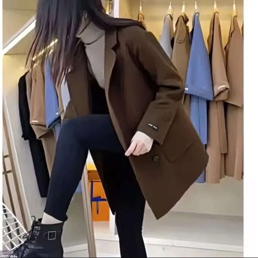 2090#秋冬女中长款双面毛呢外套显瘦百搭高级感时尚休闲风