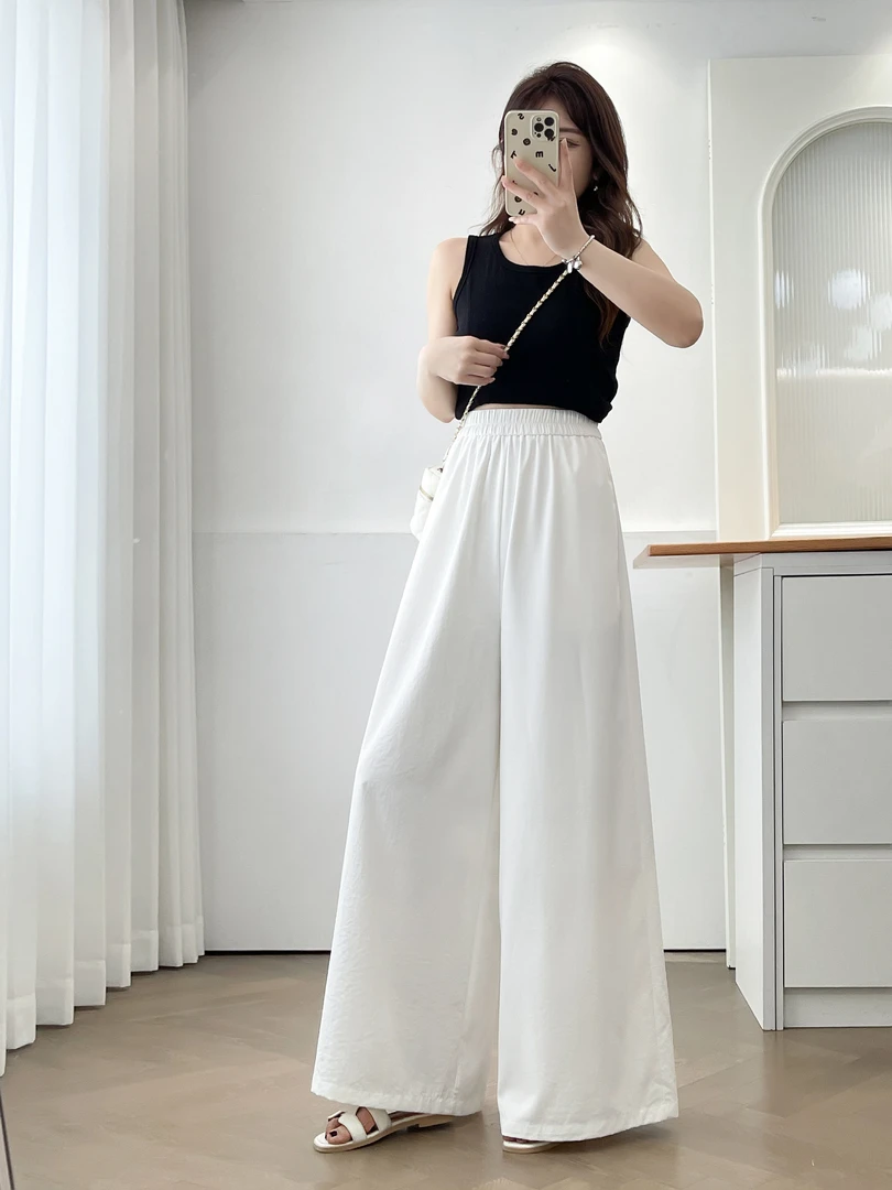 【杭州群姐家】大码夏季新款高腰松紧腰休闲大裤脚直通裤520