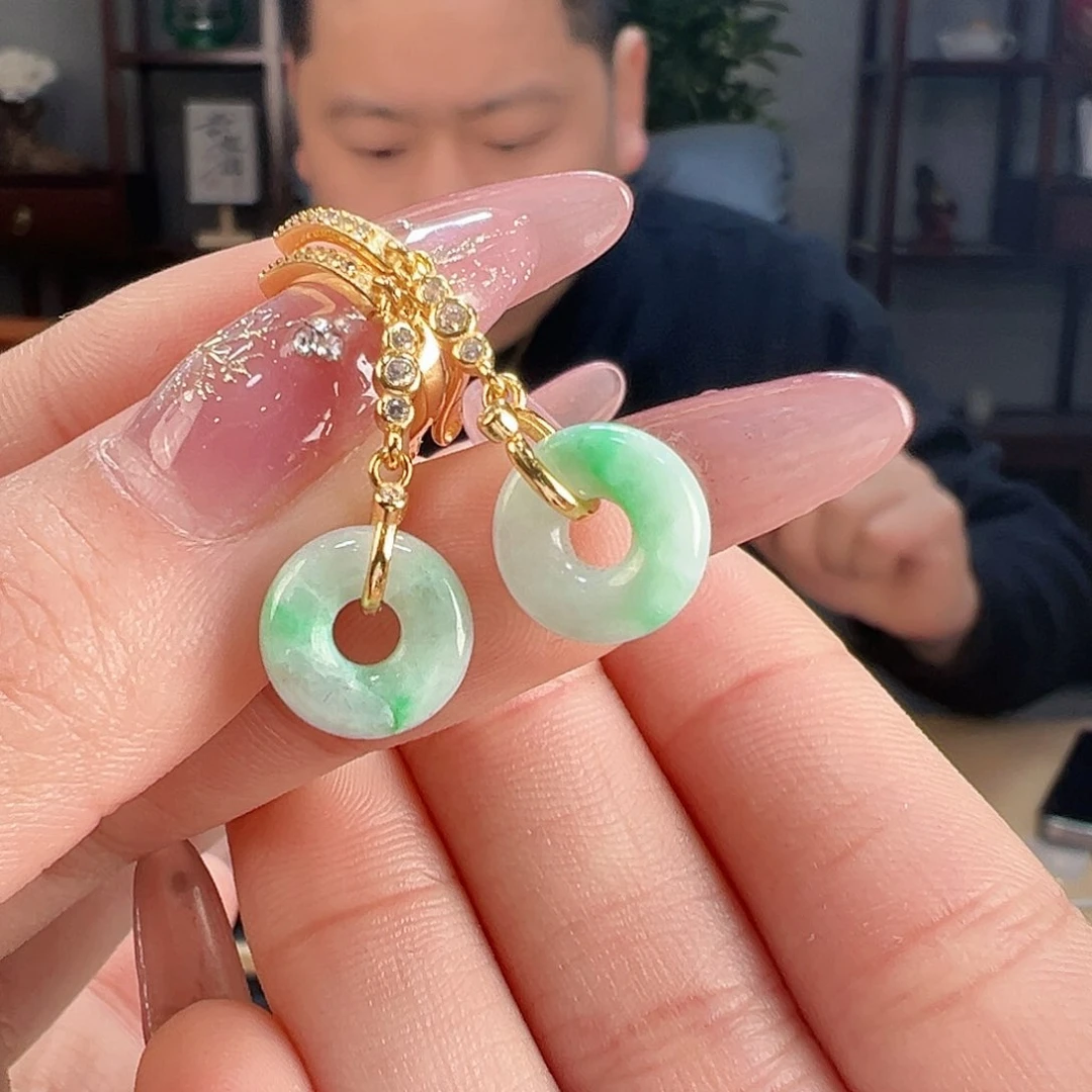 翡翠耳饰银S925镶嵌耳环50