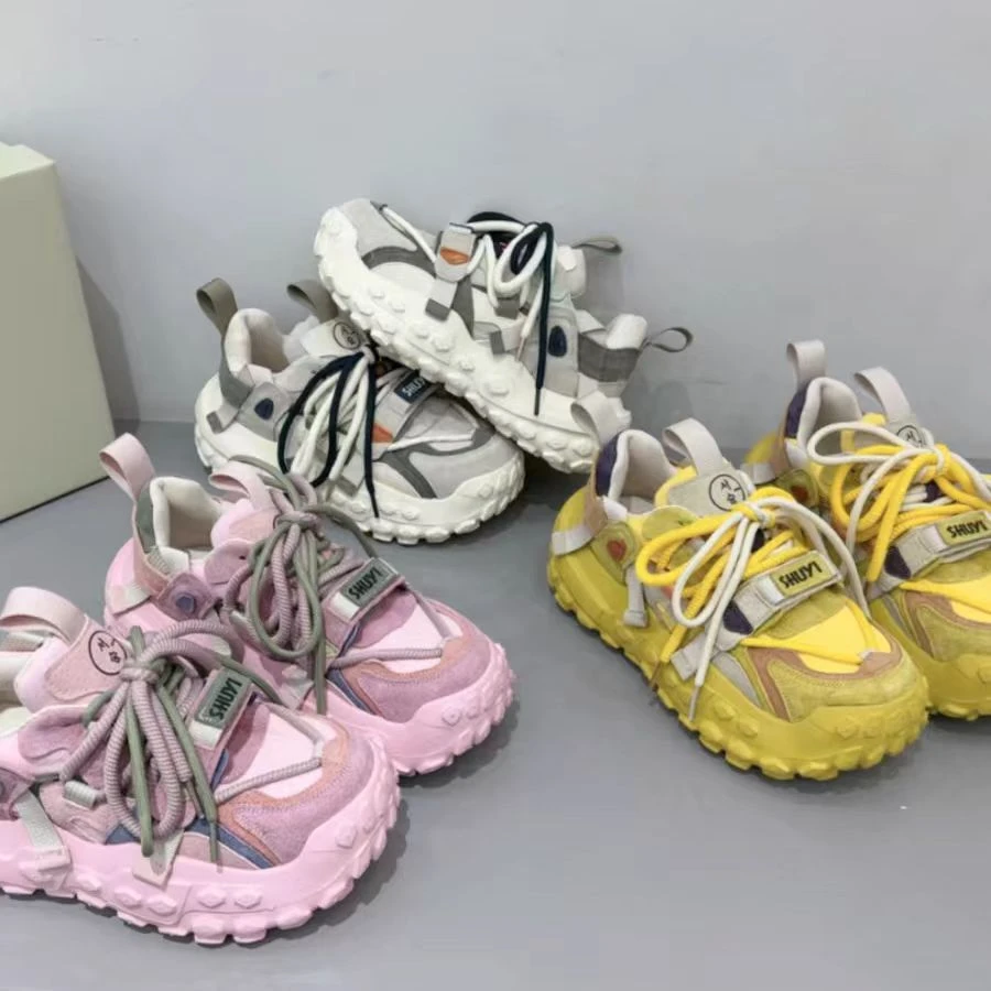 老爹鞋女2025春季新款榴莲厚底增高松糕运动鞋休闲鞋磨砂皮女鞋子