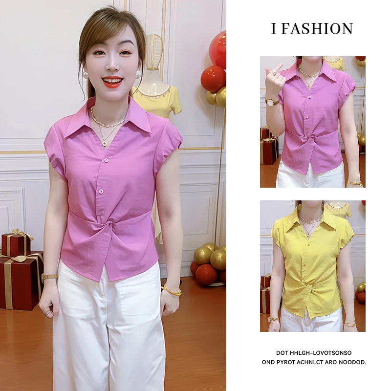 设计感洋气减龄衬衫女2025夏季新款百搭时尚收腰显瘦系带短袖上衣
