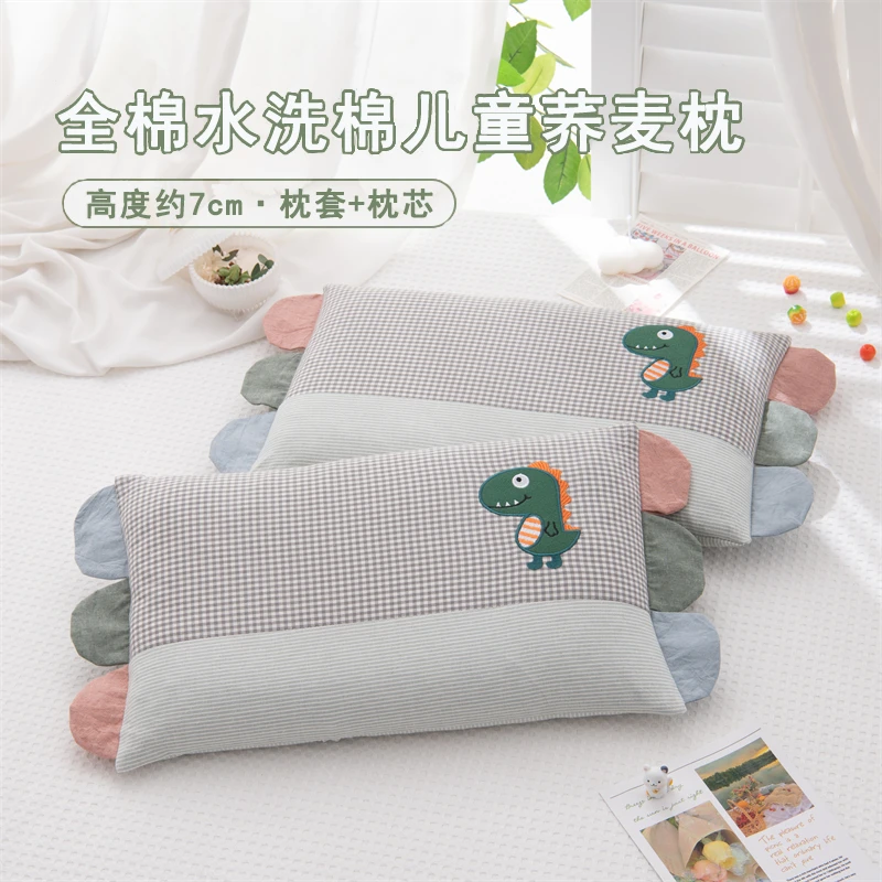 新款全棉水洗棉彩虹边贴布绣全荞麦枕幼儿园学生儿童枕枕芯透气