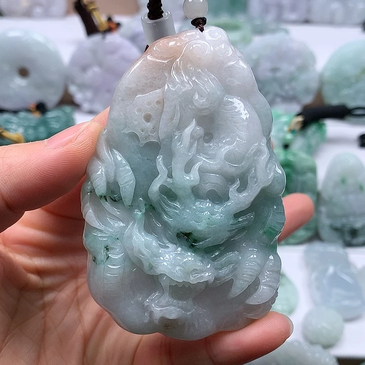 翡翠未镶嵌颈饰随形龙行天下两面工艺卡厚12+多彩颜色福利