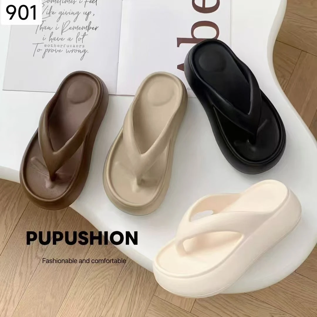901简约百搭网红人字拖厚底踩屎感沙滩拖鞋