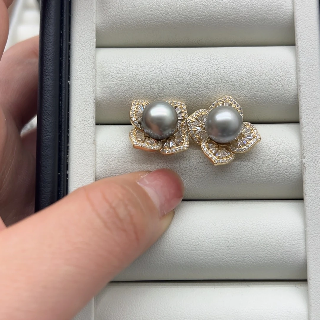 耳饰银S925镶嵌海水珍珠