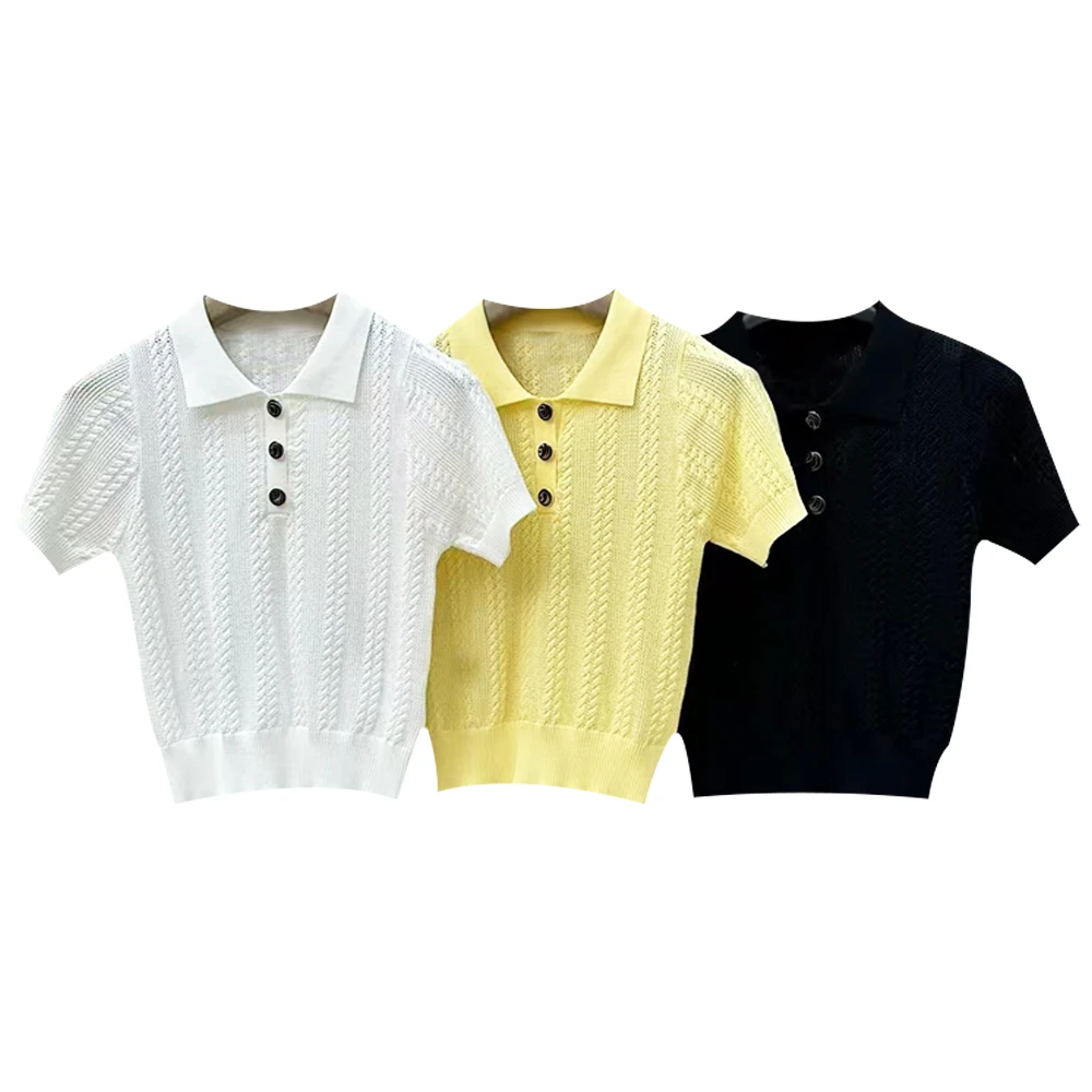 【倩倩专属】时尚休闲简约百搭夏季翻领套头气质夏季毛针织衫#6028