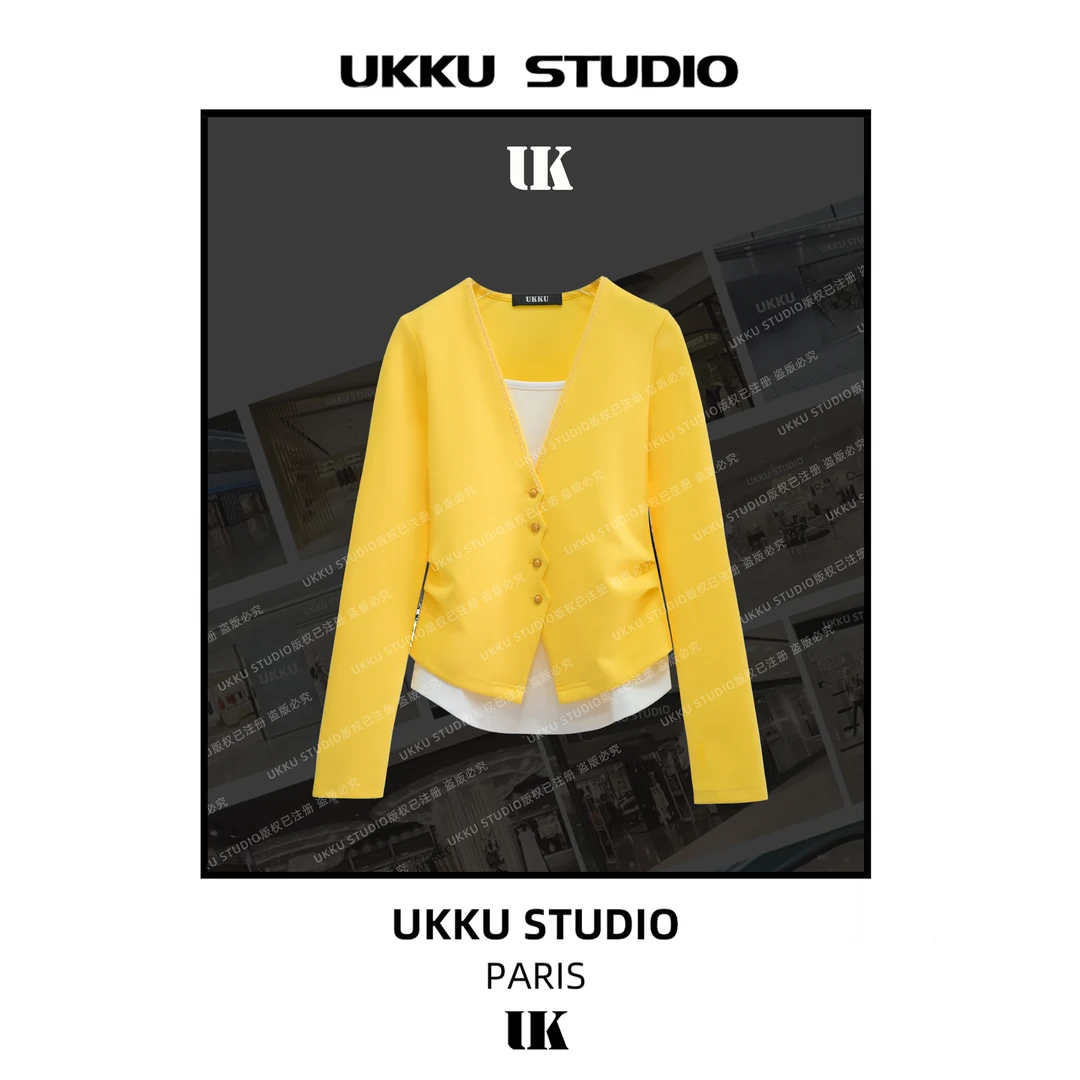 尧尧【UKKUSTUDIO】新春时尚网红拼接假两件百搭重磅加厚卫衣613391