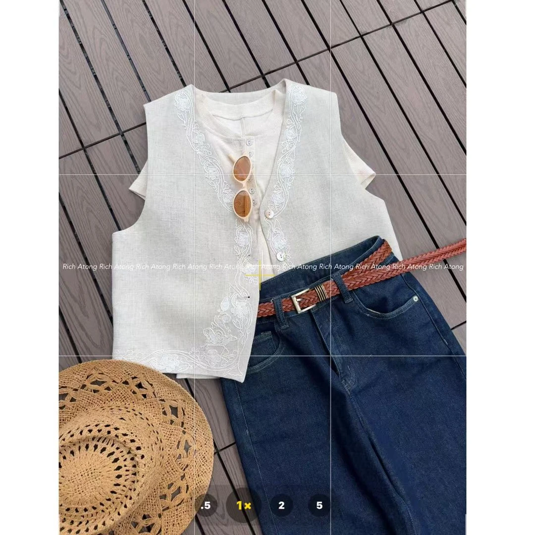 atong/阿彤-2025 春夏“手工麻”斜纹麻结肌理感刺绣马甲0314-08