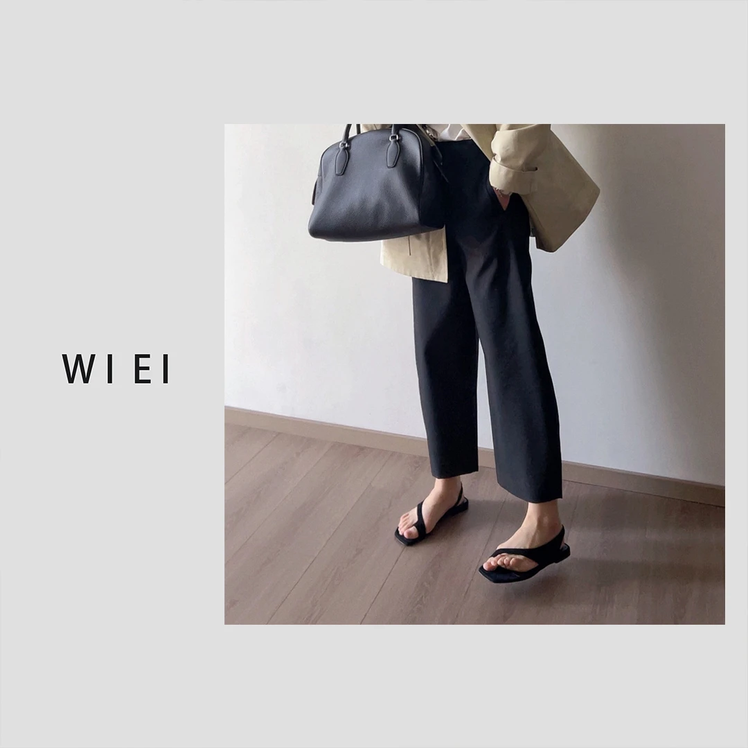 《WI EI》夏款海王裤*自然腰百搭茧型阔腿立裁弯刀9分休闲裤 24382