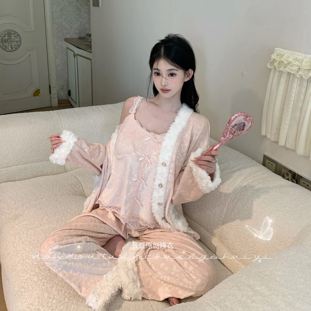 【千金芭比】海岛双面绒三件套纯欲风显白冬保暖家居服秋冬家居服女