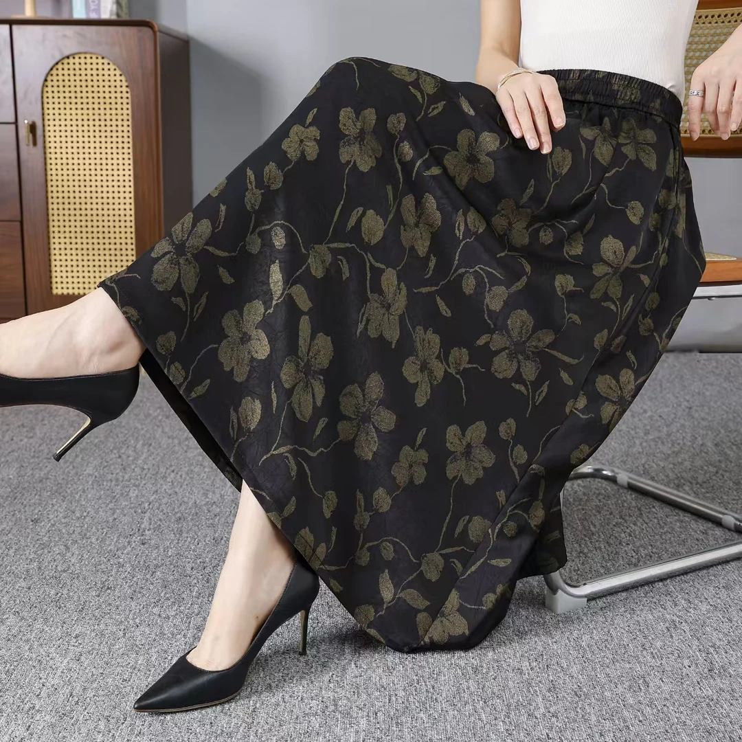 新款立体纹路缎面裙高腰显瘦气质百搭中年妈妈裙显瘦半裙