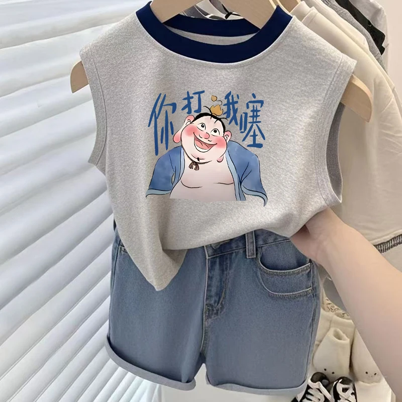 夏季太乙真人哪吒男女童儿童中大童纯棉无袖T恤新款2025背心上衣