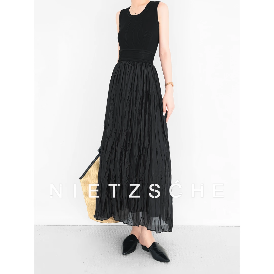 Nietzsche｜慕尼黑｜人丝！简约感黑色压褶 显瘦经典连衣裙61728