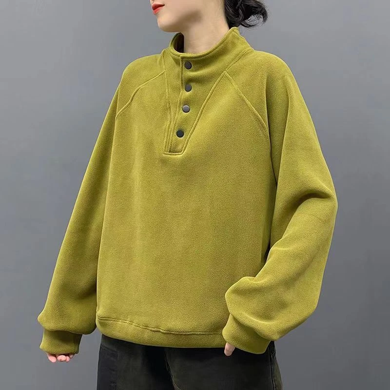 新款长袖休闲百搭宽松半高领加厚韩版纯色-6678