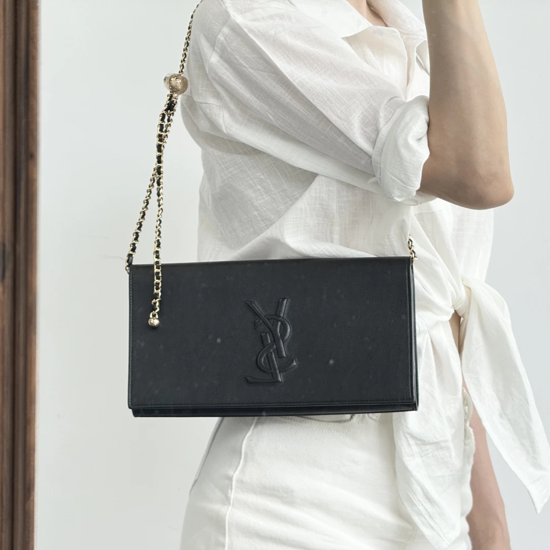 95新 YSL/圣罗兰 ysl黑色浮雕牛皮手拿包