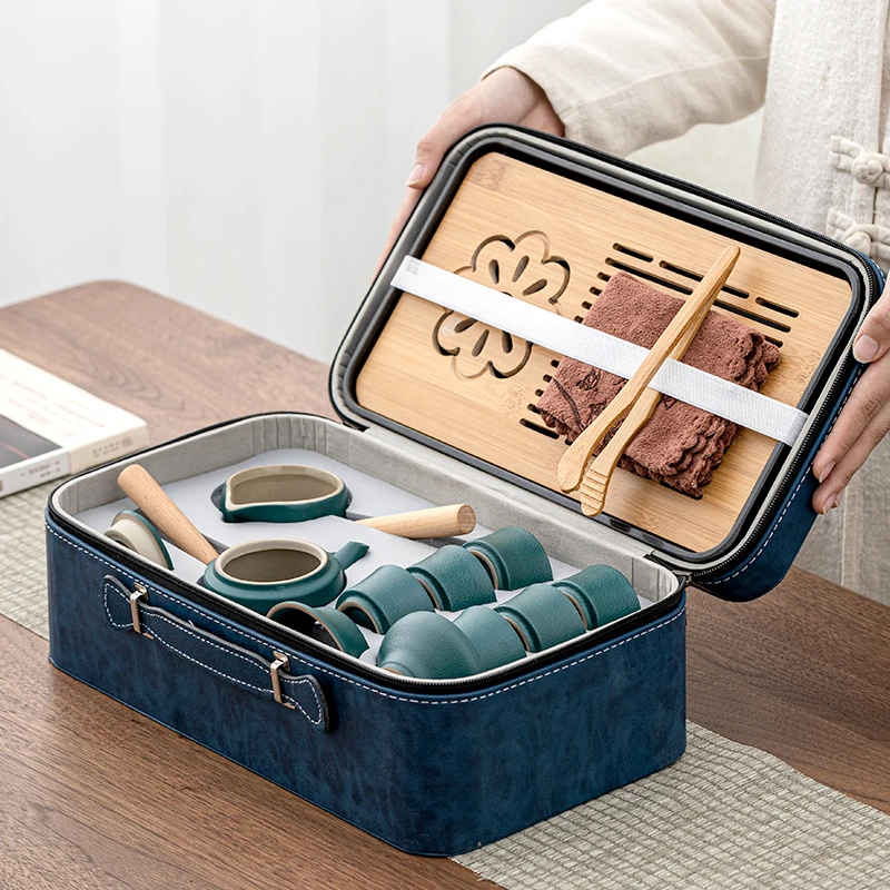 功夫茶具便携陶瓷茶杯日式家用简约泡茶壶旅行户外干泡茶盘小套装