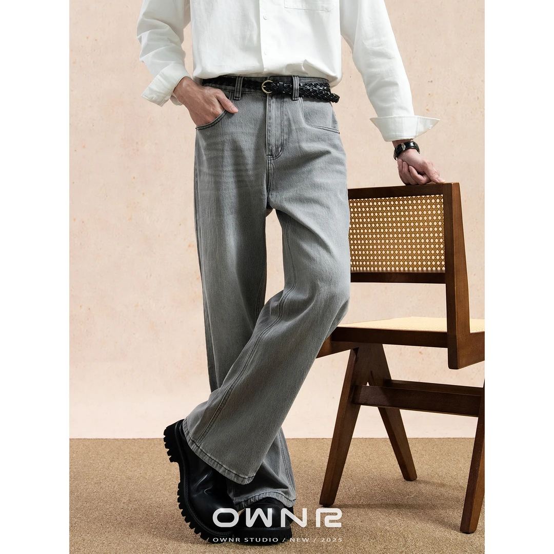 OWNR 雅灰色微喇修身牛仔裤男2025年秋复古cleanfit高级感休闲裤