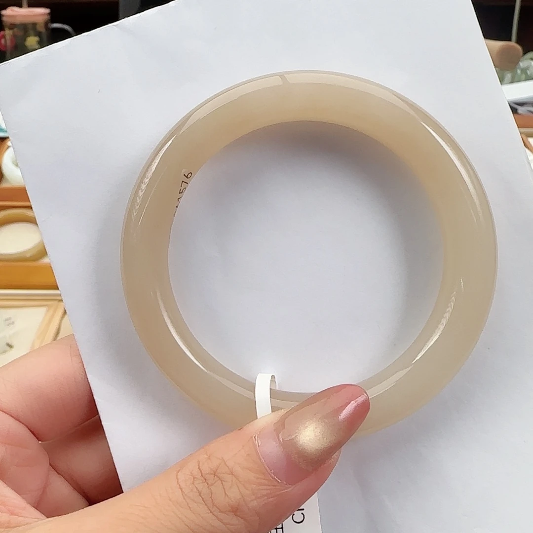 和田玉未镶嵌手镯藕粉 胖圆57-58特色精品