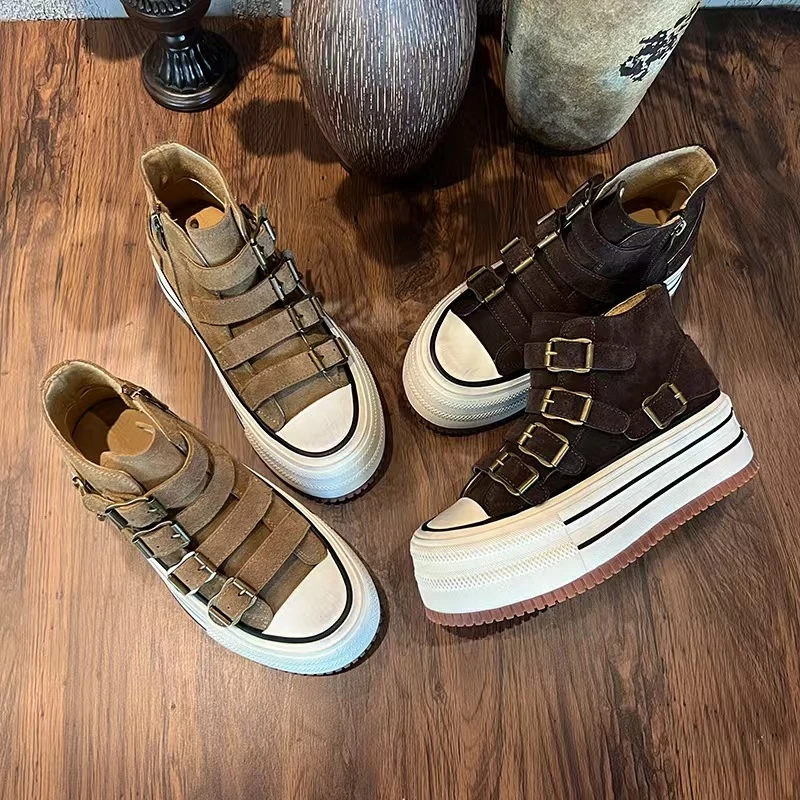 新款  名头层牛皮小白鞋女2025秋冬运动擦色女鞋厚底增高休闲板鞋