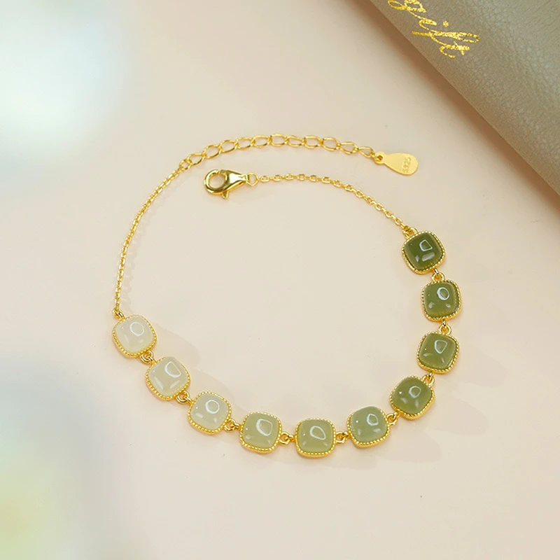 【杰我睿】S925银镶和田玉渐变青玉手链精致礼物高级手饰新年礼物