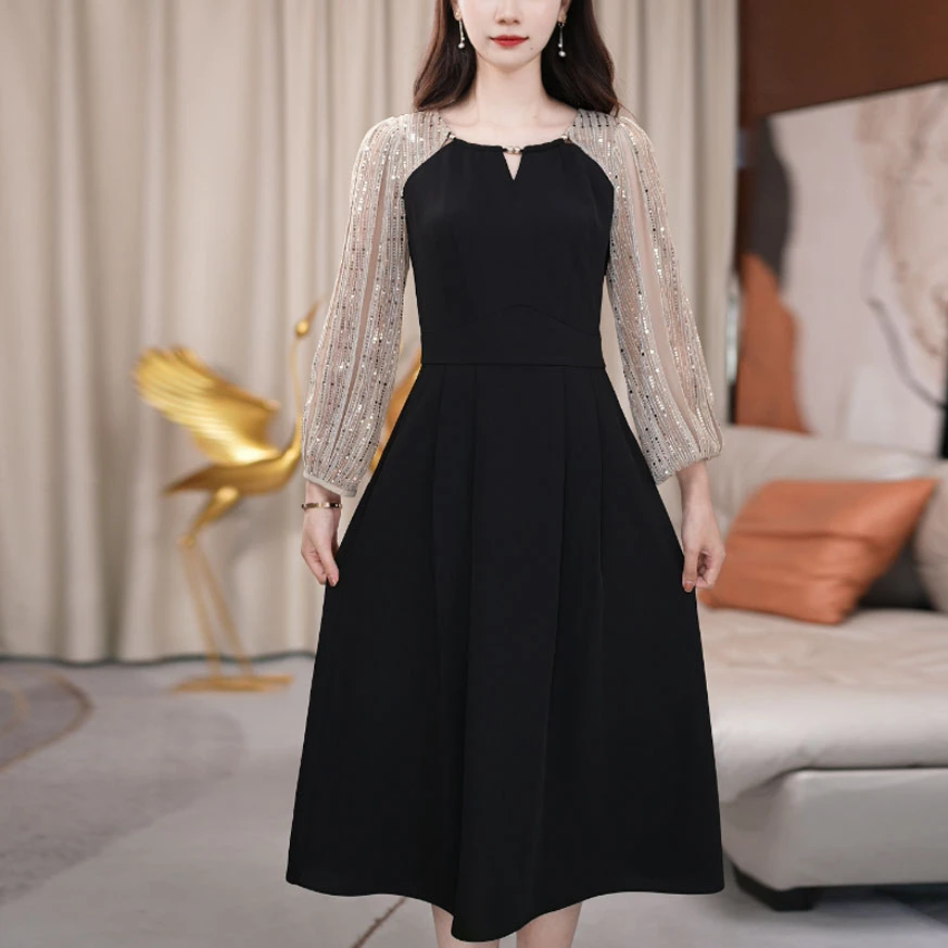 连衣裙显瘦气质高贵夏季黑色法式长款显瘦气质高贵夏季黑色