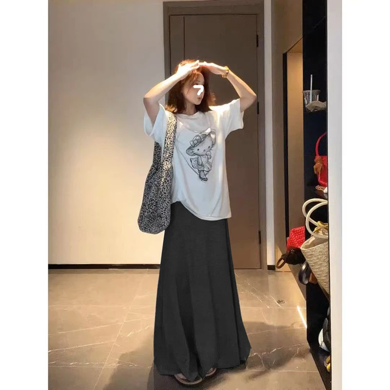 慵懒松弛感半身裙女早秋高腰垂感百搭休闲果冻空气层伞裙a字长裙