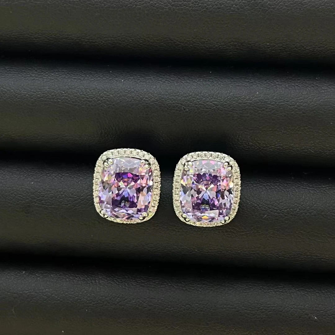 铜合金耳饰  轻奢气质百搭薰衣草色微镶耳钉多样性发货YS9023