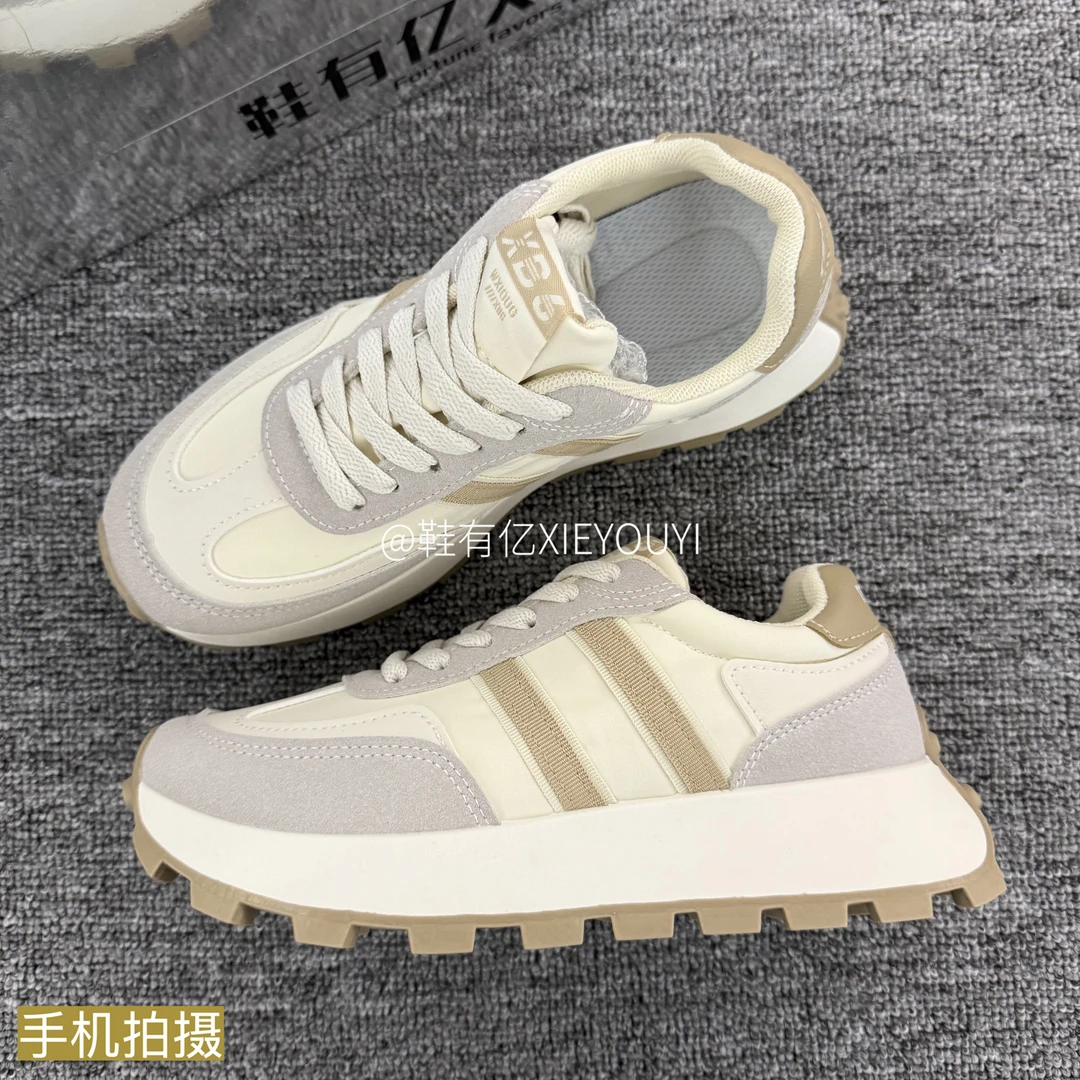 鞋有亿 2025秋冬新款厚底阿甘鞋女增高女鞋透气鞋米卡其色休闲鞋