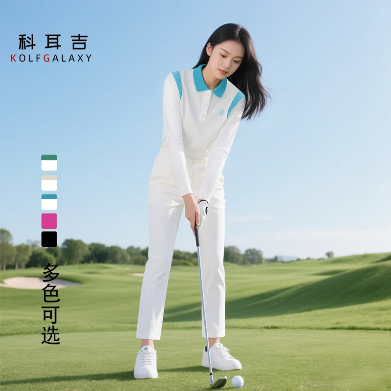 科耳吉高尔夫[绿意】夏季长袖女翻领速干球服户外运动透气孔网球衫