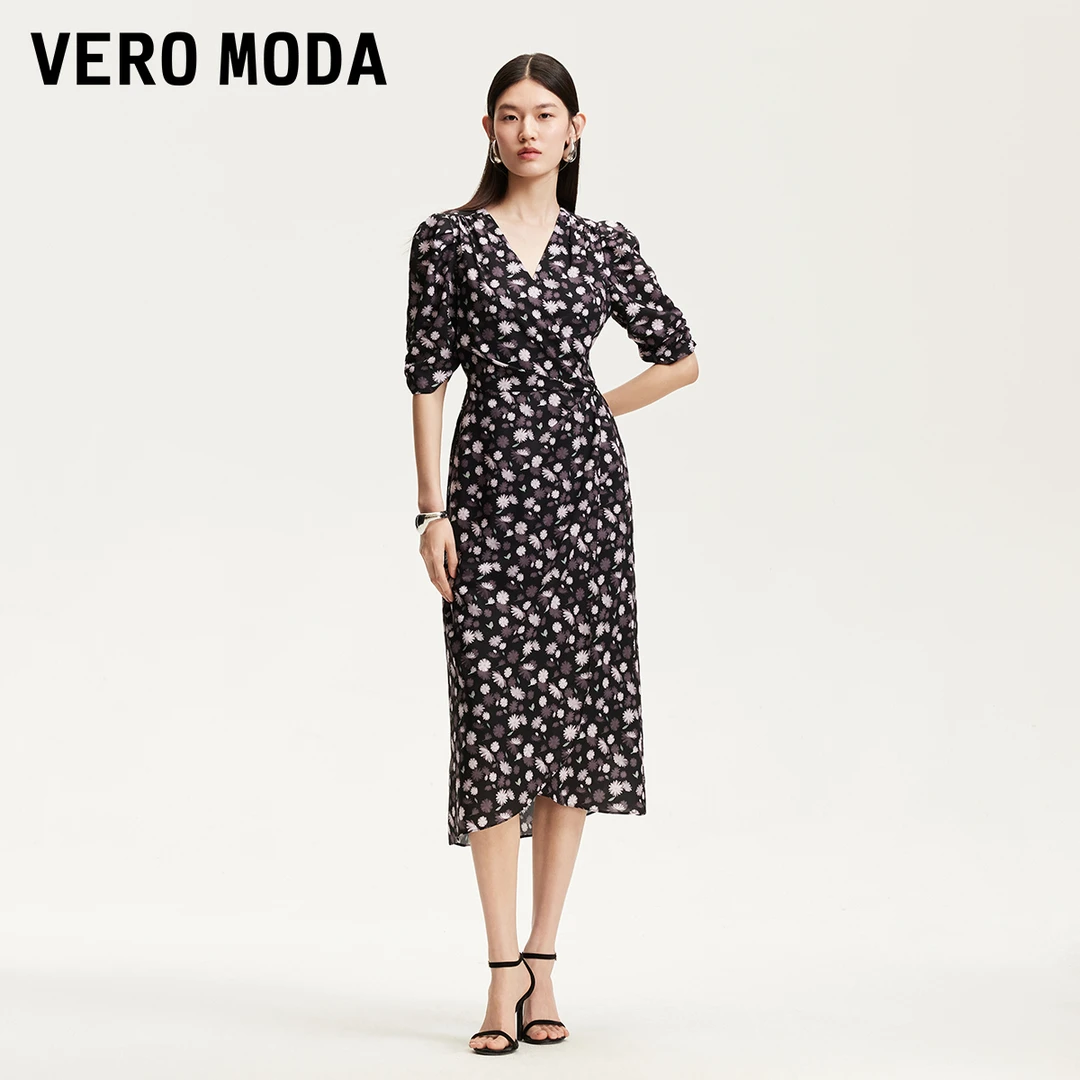 Vero Moda连衣裙2025夏日穿搭V领系带复古碎花印花裙32527B021