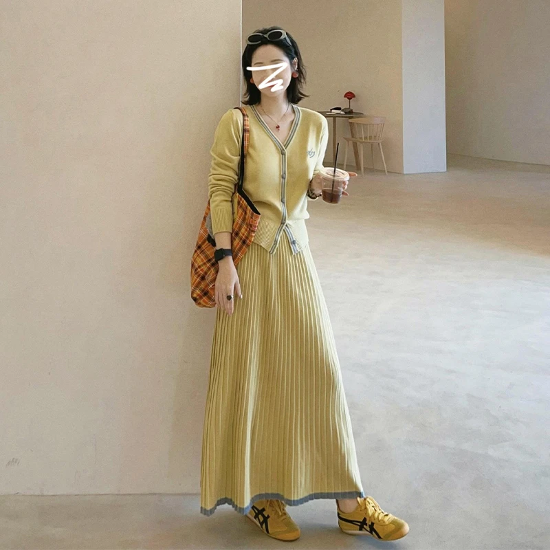 【现货+运补】早秋冬黄色针织连衣裙女高级感穿搭一整套装裙1099