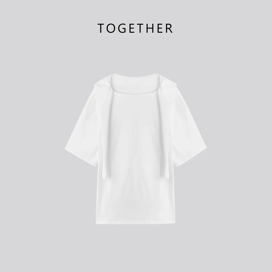 【Together】 ·  ·  早秋款纯色围巾领百搭宽松T恤上衣#W8153