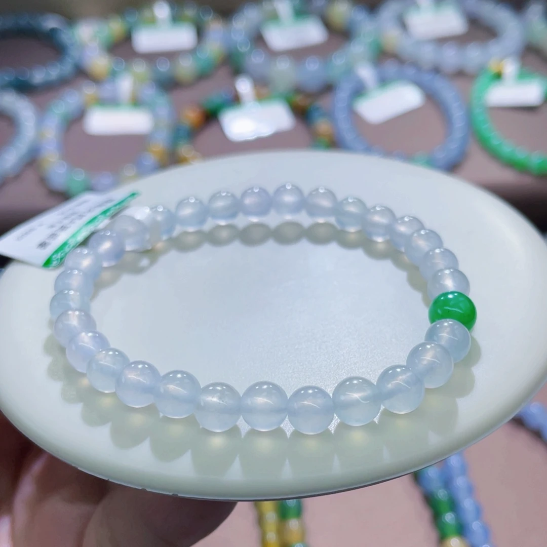 未镶嵌手链翡翠高冰白冰起钢