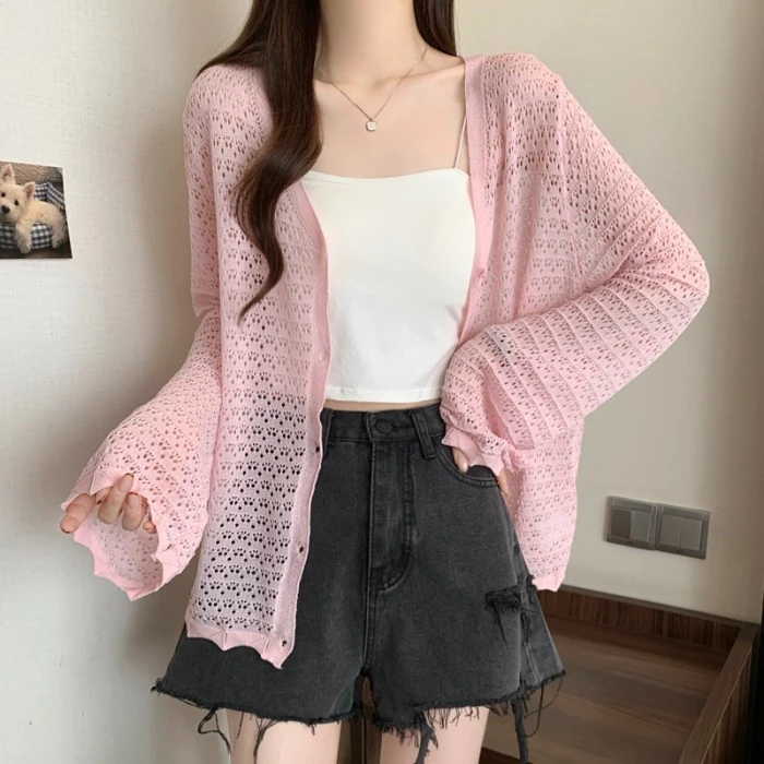 加肥加大码镂空针织开衫女夏季2025新款吊带外搭防晒罩衫胖mm上衣