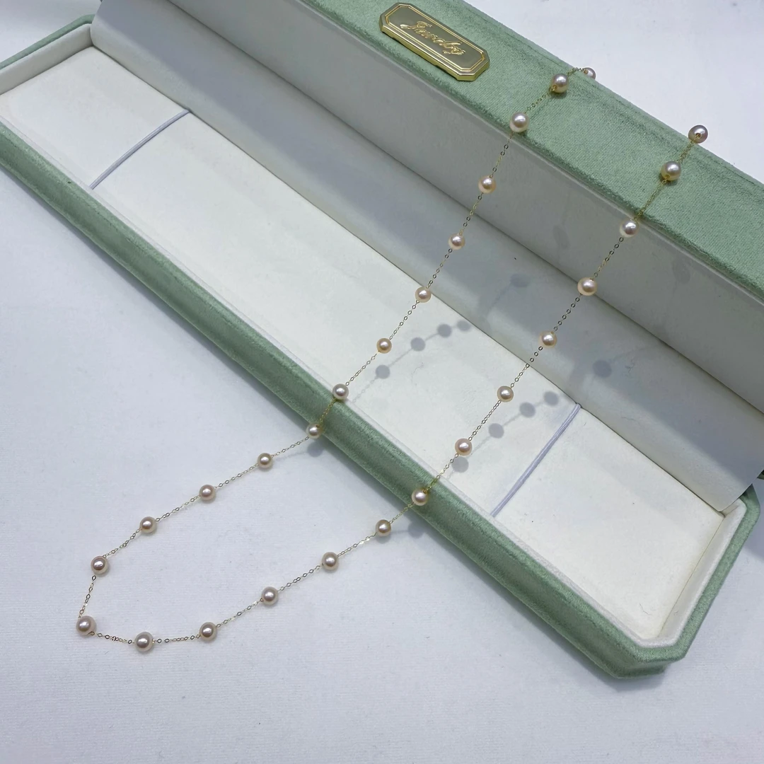 SG10194丨香槟金 18k金 3-4mm 淡水Ak珍珠 满天星项链