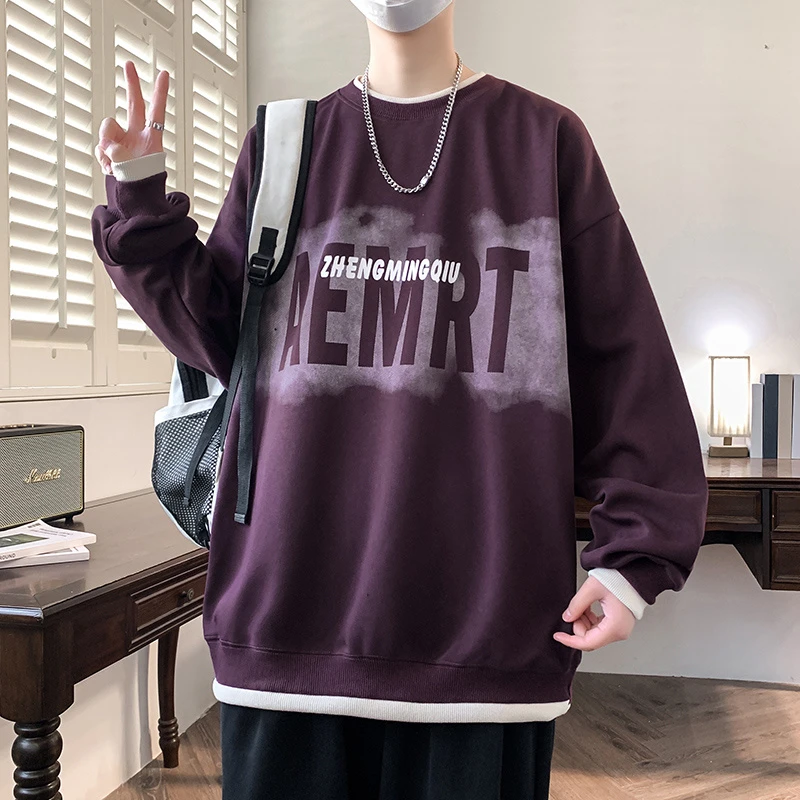青少年新款潮牌美式卫衣图案印花潮流圆领套头秋款长袖卫衣打底衫