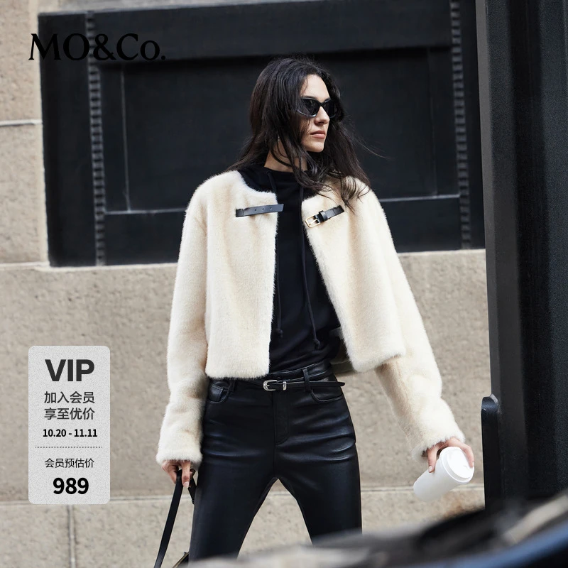 MOCO外套冬重工挂毛长毛绒感宽松落肩圆领短款MBD4COTT08