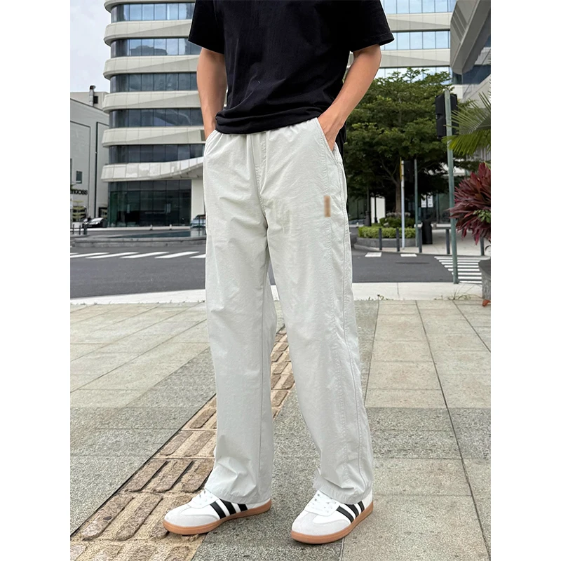 浅灰色冰丝速干裤子男夏季薄款凉感运动裤cleanfit休闲微喇直筒裤