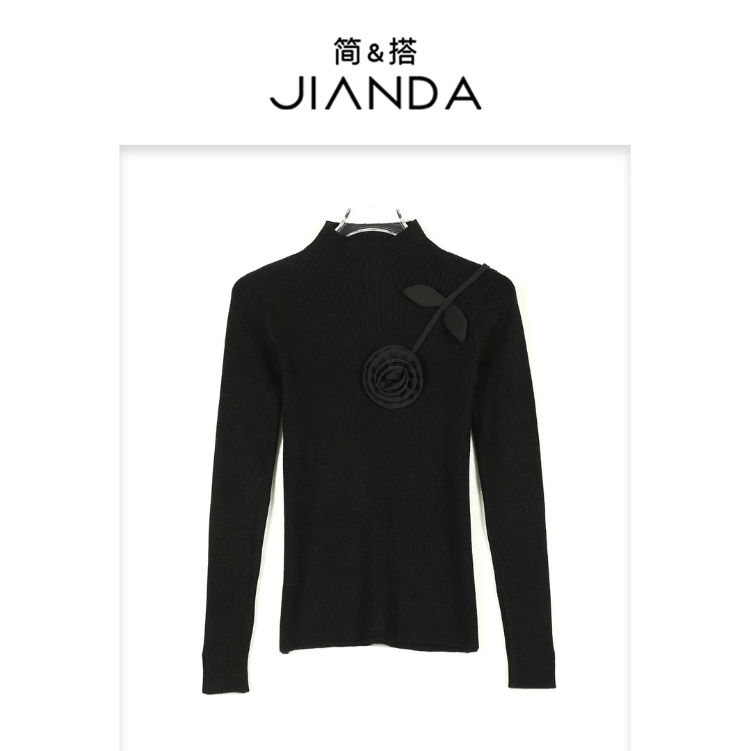 简&搭【千屿Sheila】“玫瑰盛宴”半高领玫瑰毛衣254-MY/1115-615