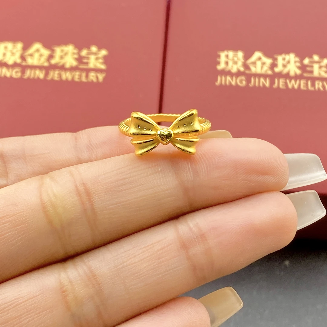 璟金珠宝足金999黄金百搭精致爱心哑光蝴蝶结圈口可选择
