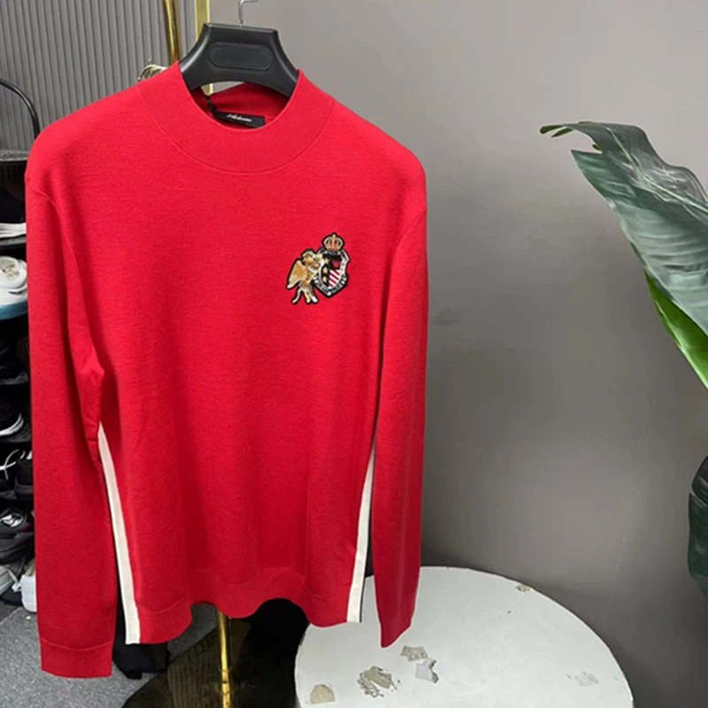 【3243喜庆红丹高端毛衫】男士简单秋冬款保暖毛衫