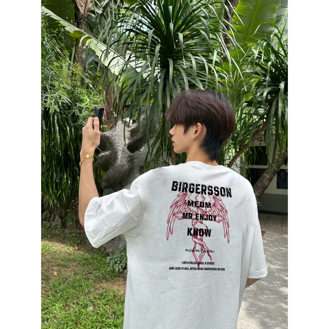 ME DMKNOW国潮纯棉重磅印花欧美短袖小众ins夏季休闲宽松t恤男女