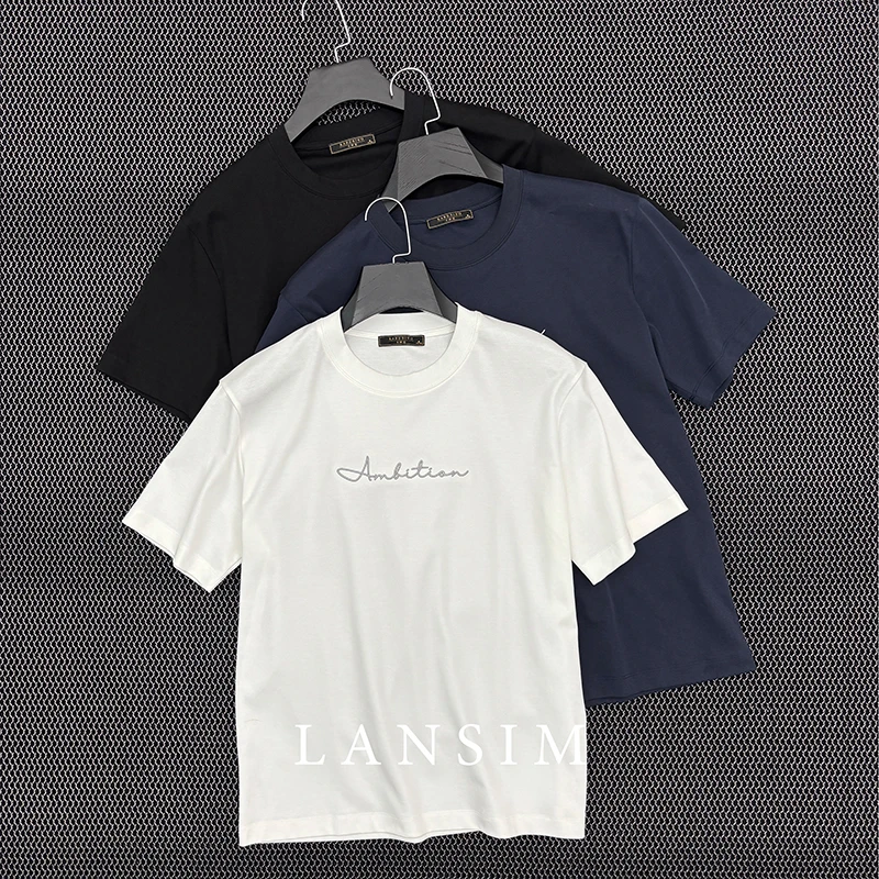 LANSIM·夏季新款字母刺绣圆领短袖t恤男士通勤简约休闲百搭上衣