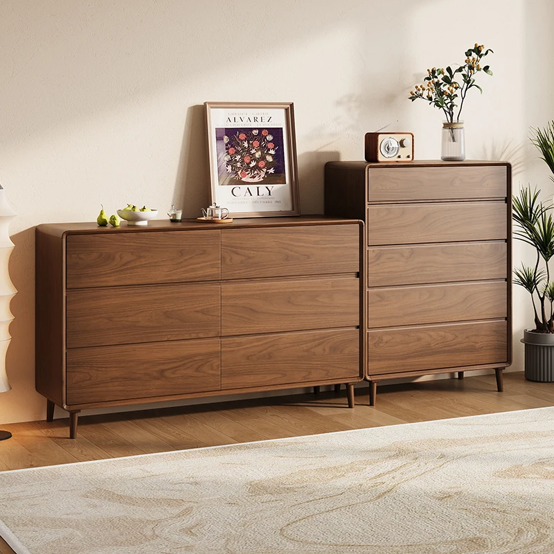 实木五斗柜 北美黑胡桃木六斗柜客厅卧室抽屉收纳柜靠墙储物柜